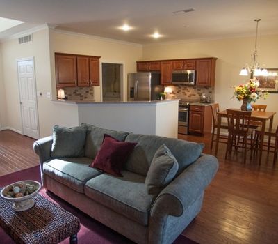 living space and kitchen of patio home at Twin Towers