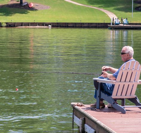 Senior man fishing on lake