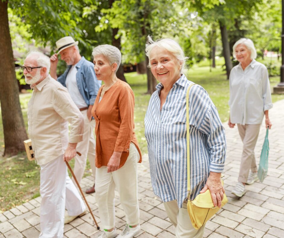 Group of seniors walking outside