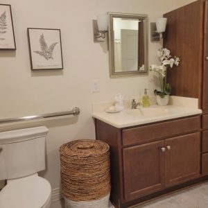 Independent apartment bathroom at Wesley Woods