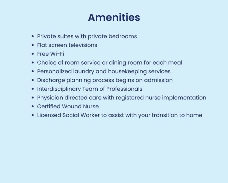 graphic showing amenities offered in CR rehabilitation