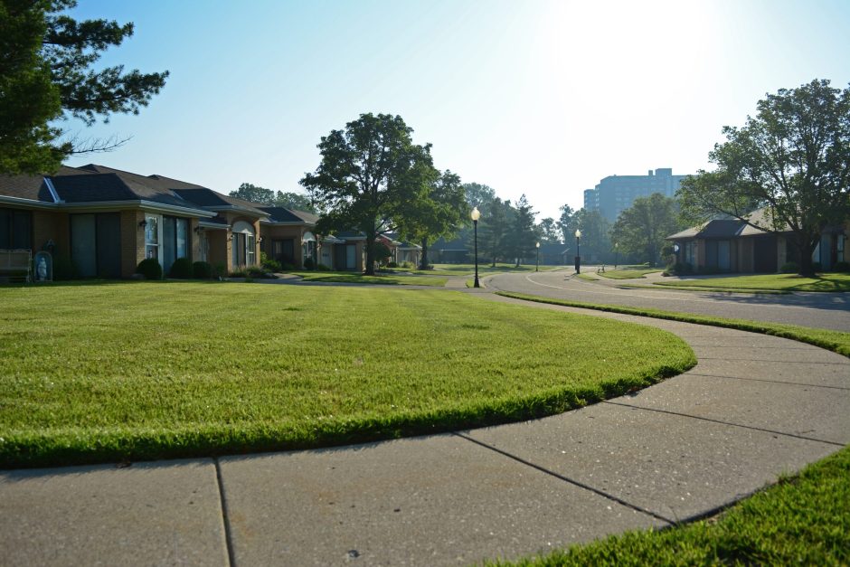 curved sidewalk in residential neighborhood