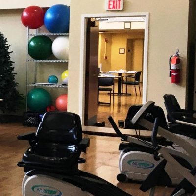 Concord Reserve rehabilitation room showing variety of equipment including exercise balls and Recumbent exercise bikes
