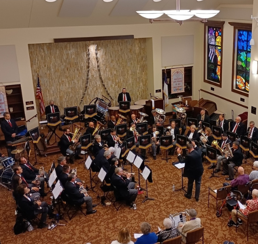 Columbus Brass Band performing for residents at Wesley Ridge