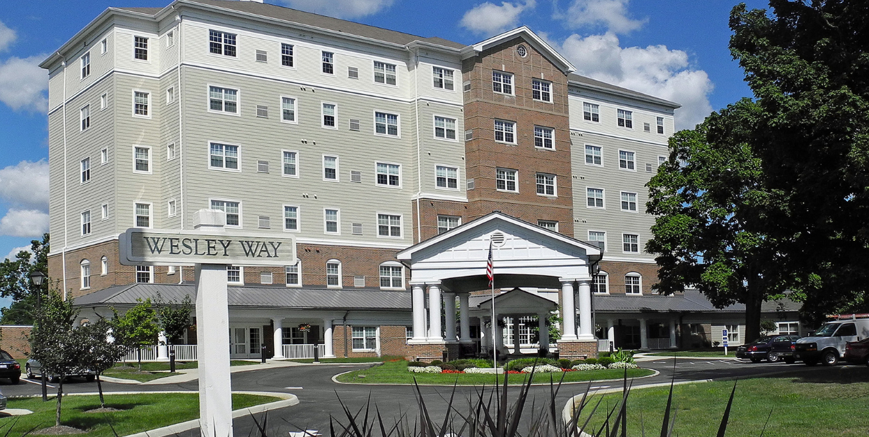 Wesley Ridge front entrance and Wesley Way street sign