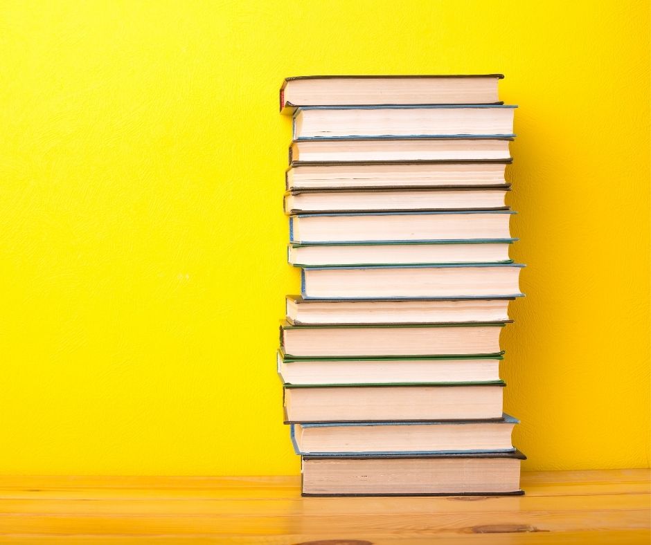 stack of multicolored books