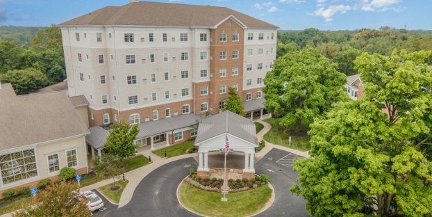 Aerial view of Wesley Ridge's front entrance