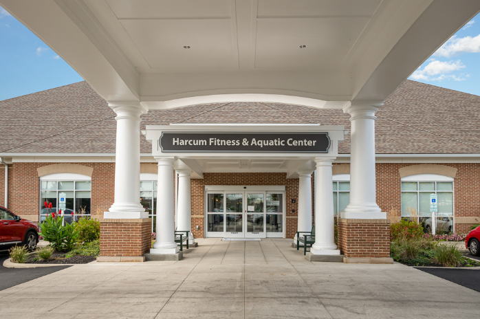 Front entrance of Wesley Ridge's Harcum Fitness & Aquatic Center
