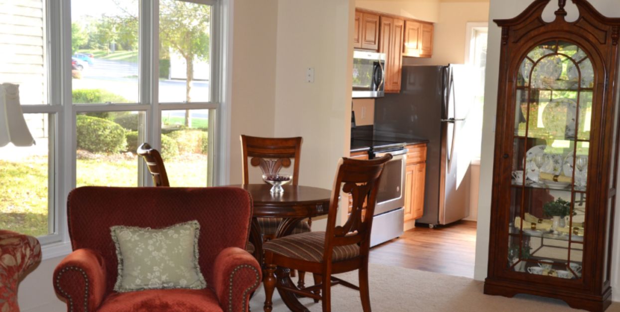 Living room and kitchen of two bedroom ridge home