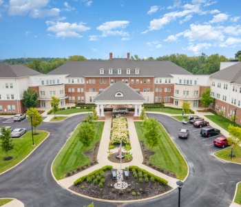 aerial view of Wesley Woods' front entrance