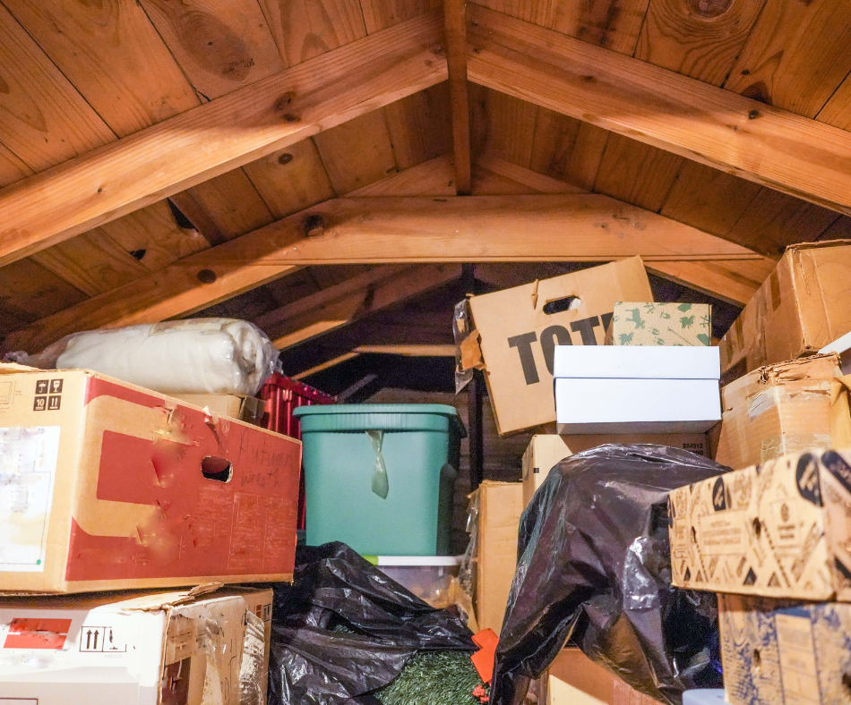 Cluttered boxes in an attic
