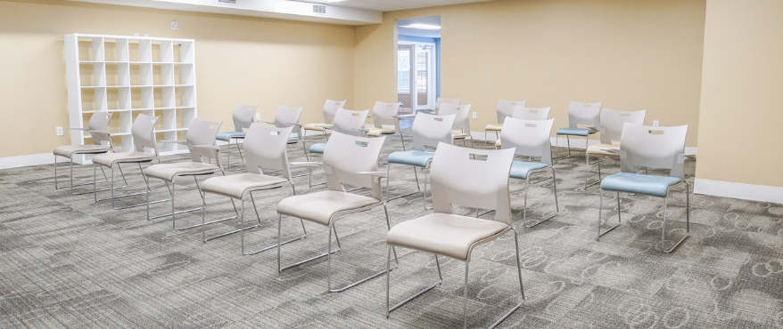 Wesley Woods exercise studio with chairs set up