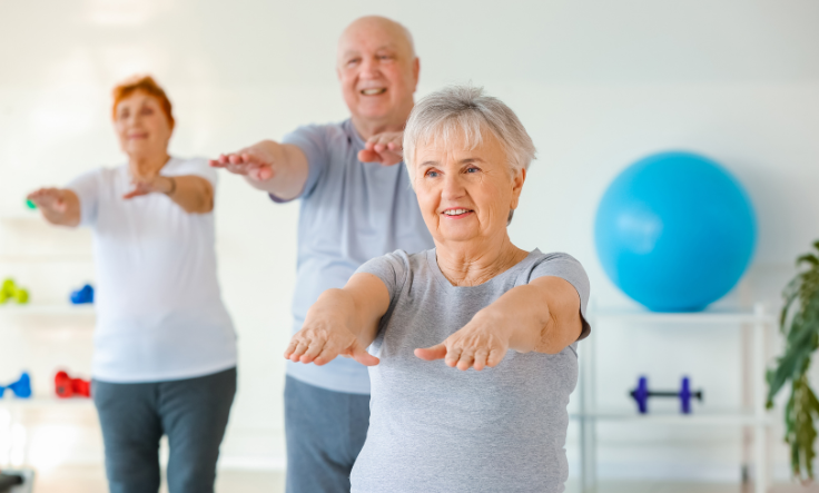 Seniors participating in an exercise class opportunity with New Albany senior living