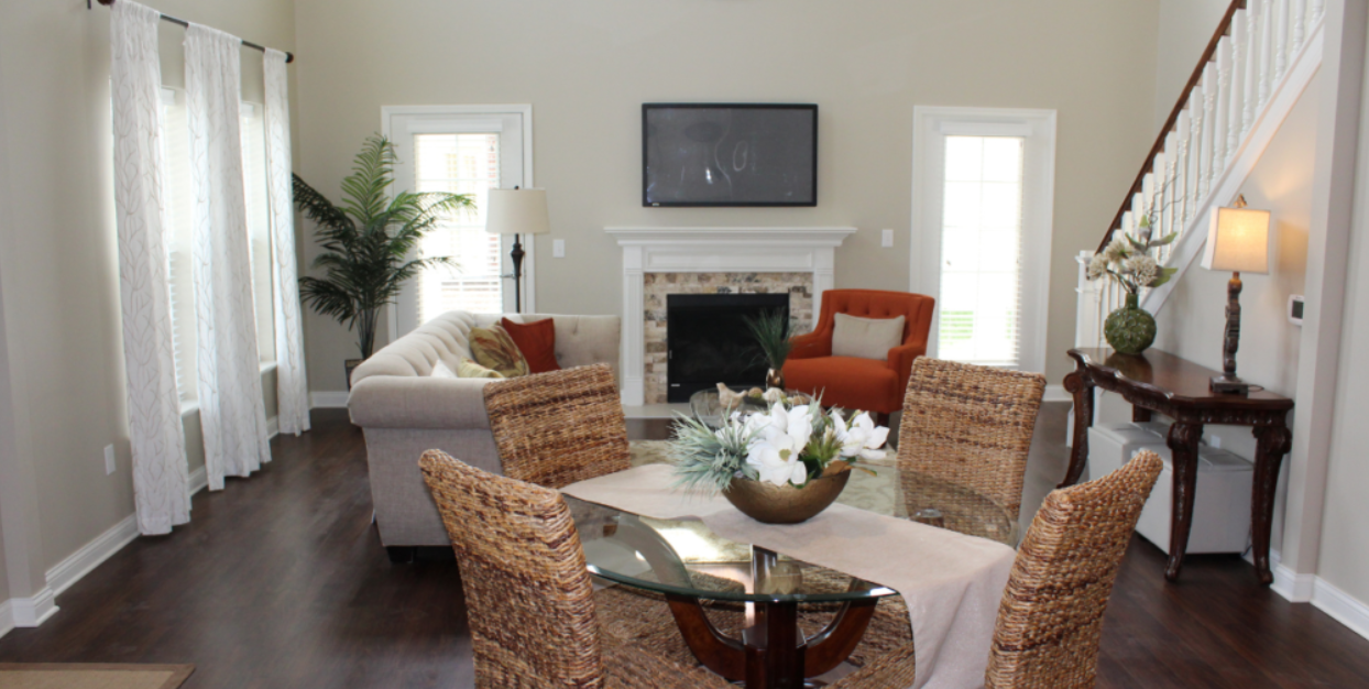 Interior of Wesley Woods independent senior villa home living room and dining area