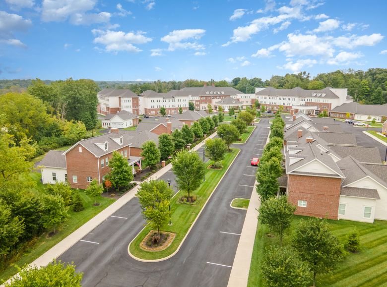 view of Wesley Woods independent living villa homes and beautiful landscaping